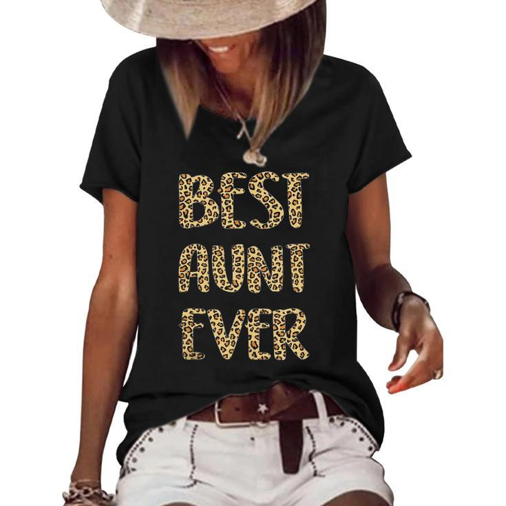 Best Aunt Ever Leopard Print Funny Mothers Day For Auntie Women's Short Sleeve Loose T-shirt