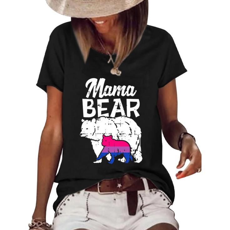 Bisexual Pride Mama Bear Bi Flag Lgbtq Mom Ally Women Gifts Women's Short Sleeve Loose T-shirt