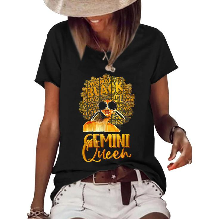 Black Women Afro Hair Art Gemini Queen Gemini Birthday  Women's Short Sleeve Loose T-shirt