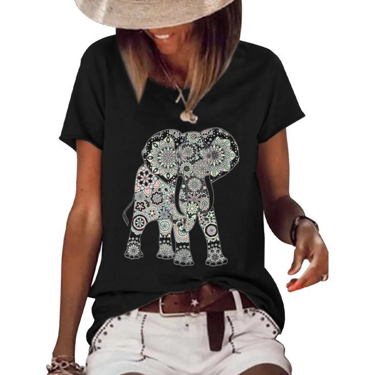 Boho Patterned Elephant  Women's Short Sleeve Loose T-shirt
