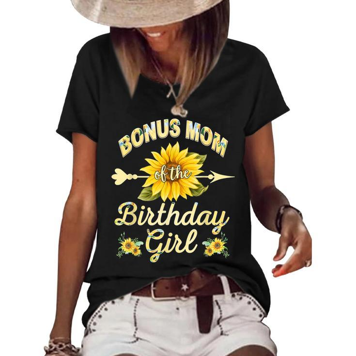 Bonus Mom Of The Birthday Girl Sunflower Family Matching  Women's Short Sleeve Loose T-shirt