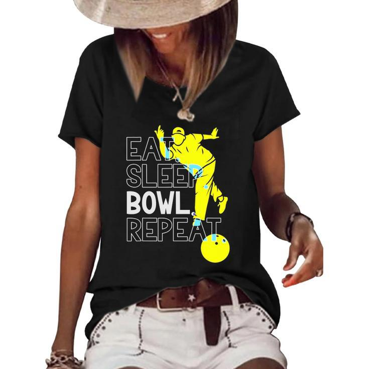 Bowling Eat Sleep Bowl Repeat Women's Short Sleeve Loose T-shirt