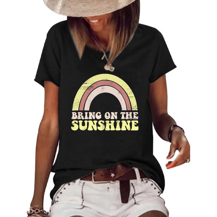 Bring On The Sunshine Distressed Graphic Tee Women Rainbow Women's Short Sleeve Loose T-shirt