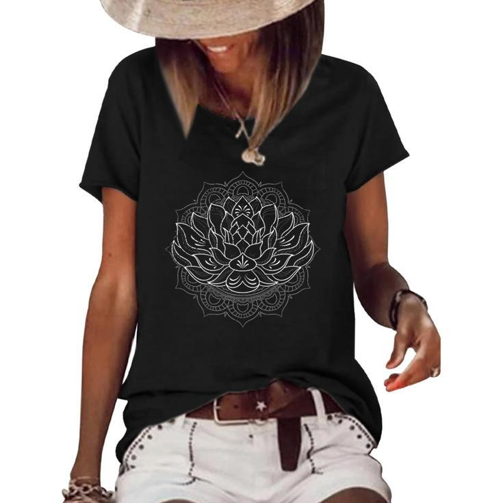 Buddhist Fractal Geometry Spiritual Yoga Asian Mandala Lotus  Women's Short Sleeve Loose T-shirt