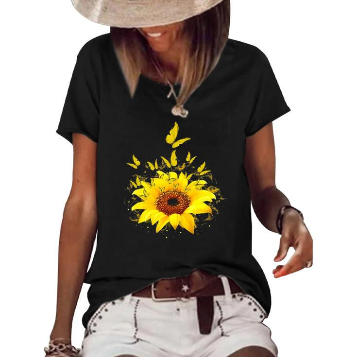 Butterflies Sunflower Smoke Women's Short Sleeve Loose T-shirt