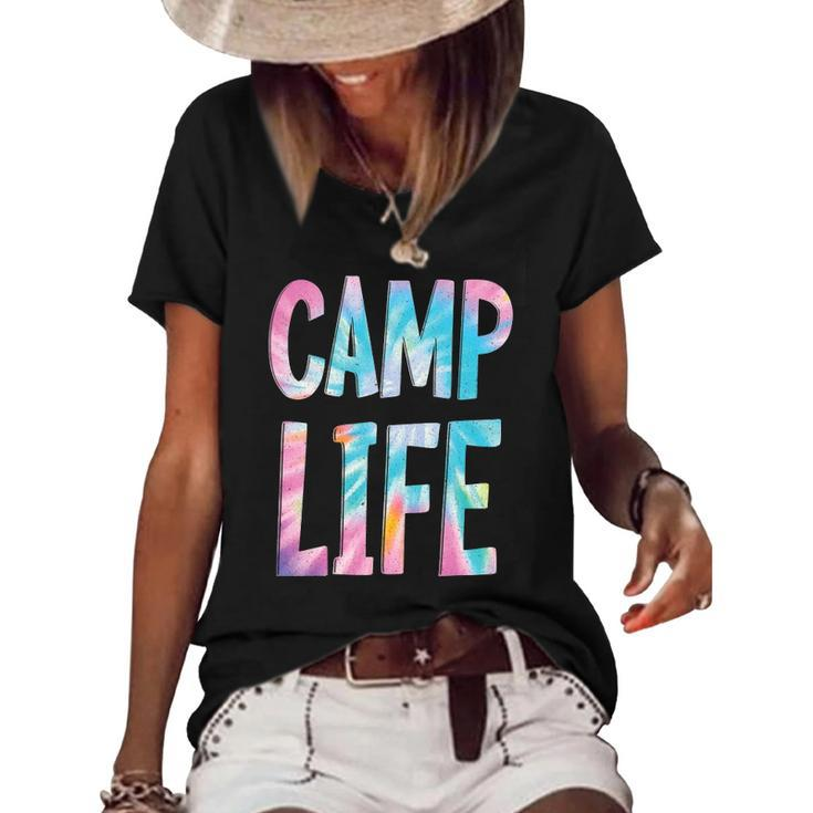 Camp Life Tie-Die Summer Top For Girls Summer Camp Tee Women's Short Sleeve Loose T-shirt