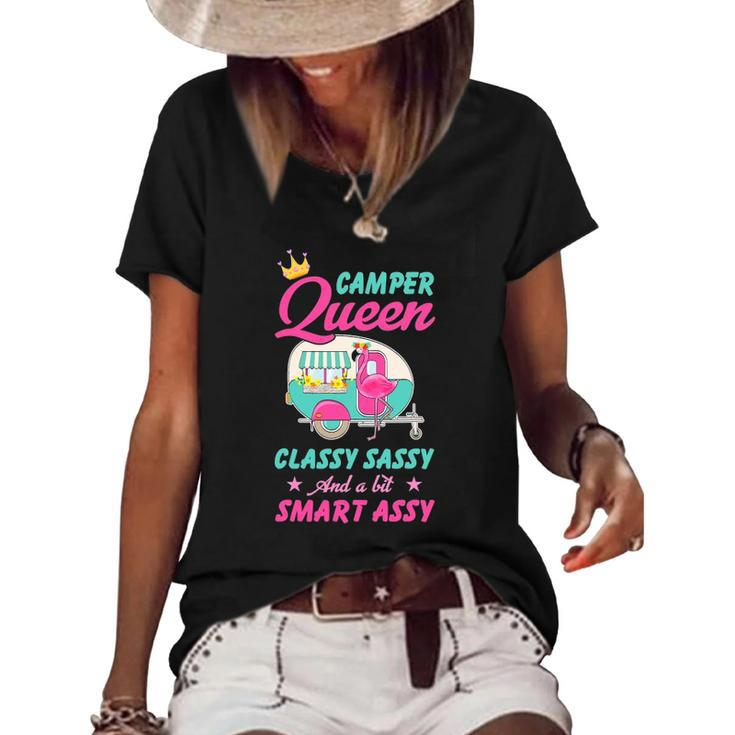 Camper Queen Classy Sassy Smart Assy Funny Women Camping Rv Women's Short Sleeve Loose T-shirt