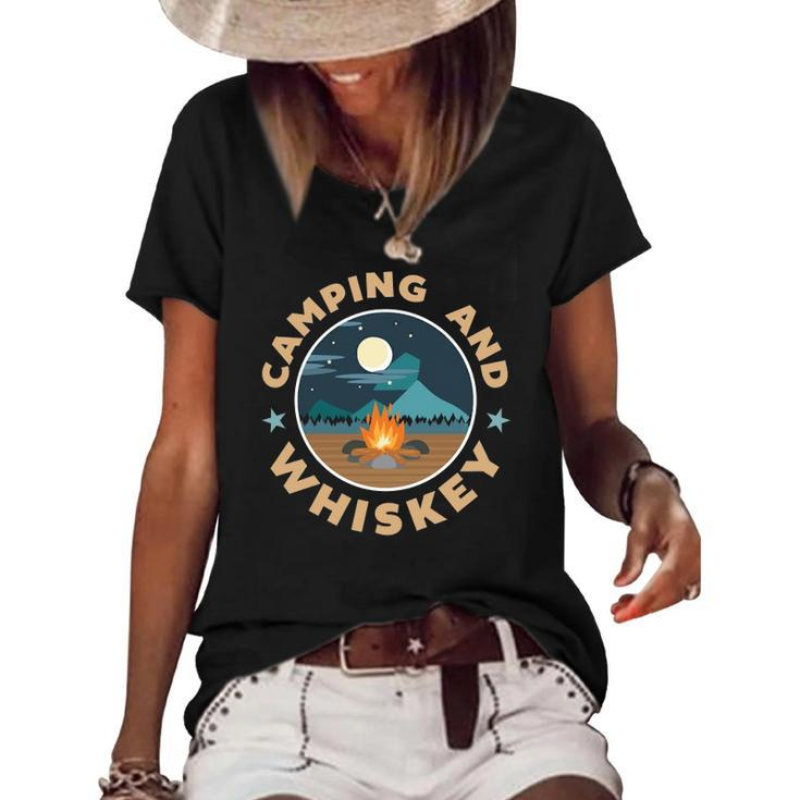 Camping  Hiking Road Trip Camping And Whiskey  Women's Short Sleeve Loose T-shirt