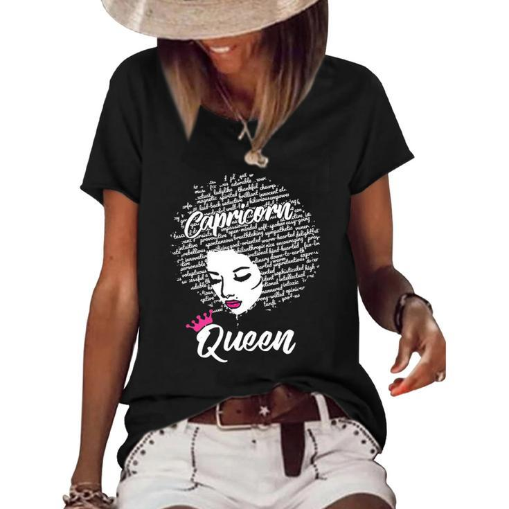 Capricorn Zodiac Birthday Afro Gift For Black Women Women's Short Sleeve Loose T-shirt