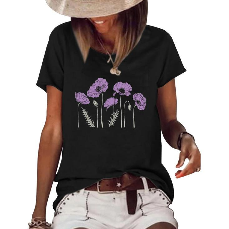 Casual Purple Poppy Flowers Graphic  For Women Women's Short Sleeve Loose T-shirt