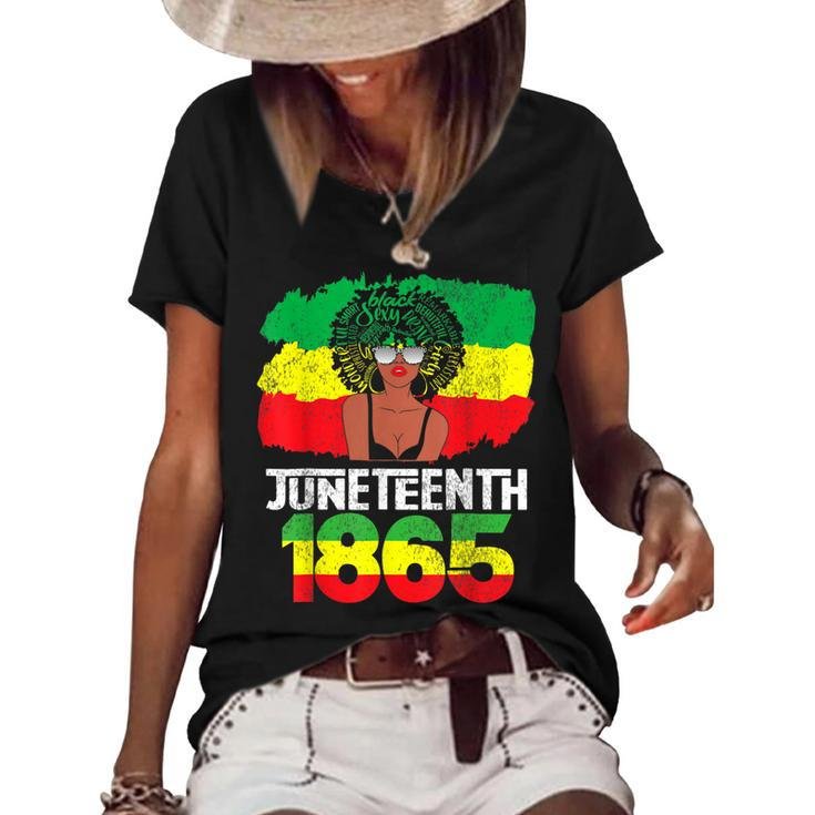 Celebrate Juneteenth Messy Bun Black Women 1865  Women's Short Sleeve Loose T-shirt