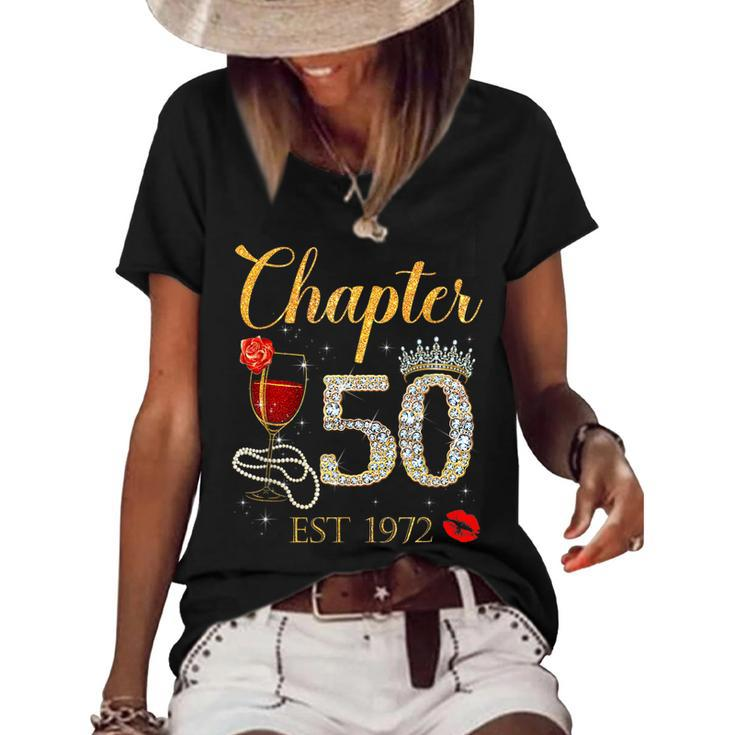 Chapter 50 Years Est 1972 50Th Birthday Red Rose Wine Crown  Women's Short Sleeve Loose T-shirt
