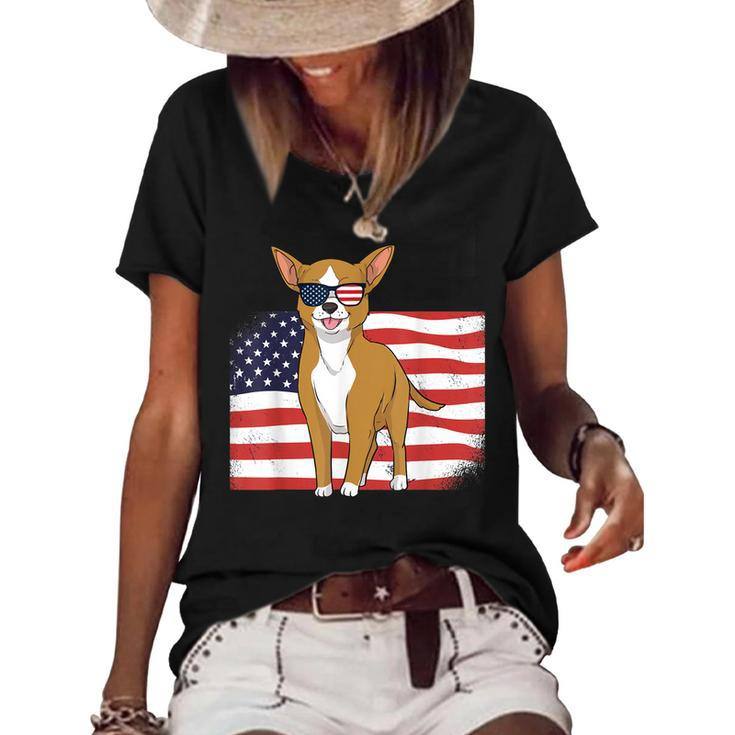 Chihuahua Dad & Mom American Flag 4Th Of July Usa Funny Dog  Women's Short Sleeve Loose T-shirt