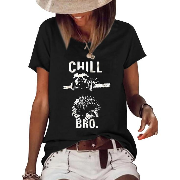 Chill Bro Cool Sloth On Tree Women's Short Sleeve Loose T-shirt