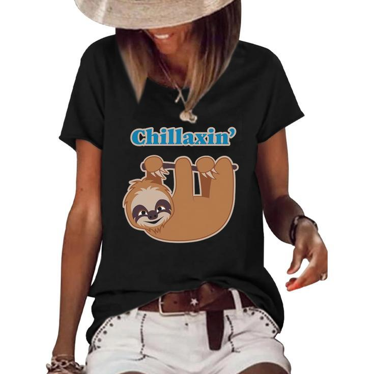 Chillaxin Cartoon Sloth Hanging In A Tree Women's Short Sleeve Loose T-shirt