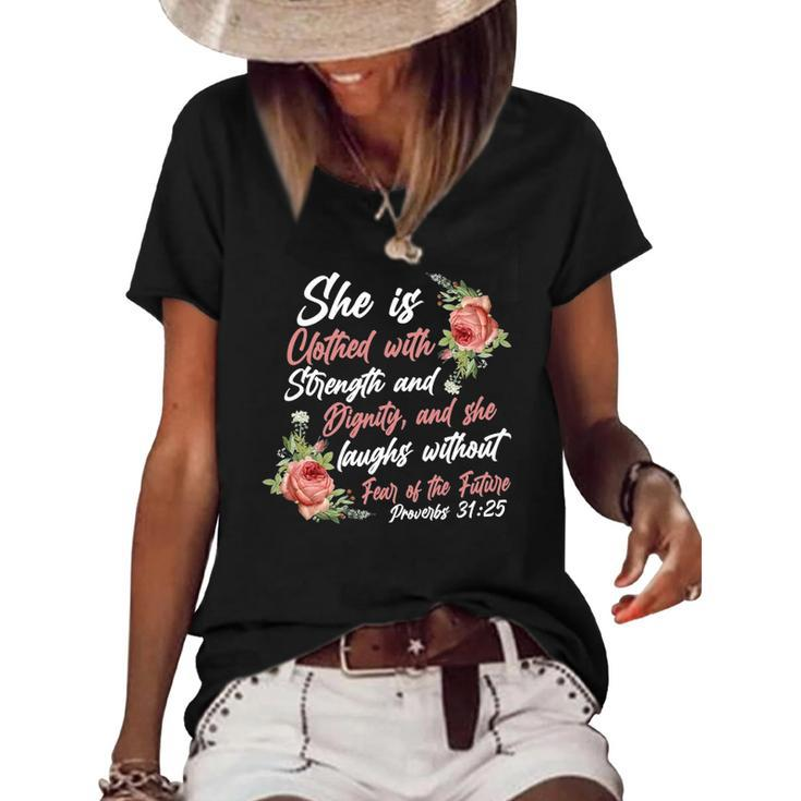 Christian Bible Verse Quote Rose Flower Proverbs 3125 Bible Verse Women's Short Sleeve Loose T-shirt