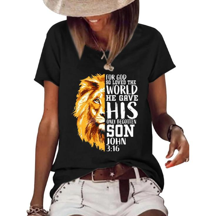 Christian Gifts For Men Lion Of Judah Graphic God John 316  Women's Short Sleeve Loose T-shirt