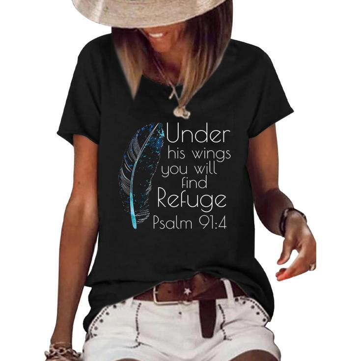 Christian Under His Wings You Will Find Refuge Bible Verse Women's Short Sleeve Loose T-shirt
