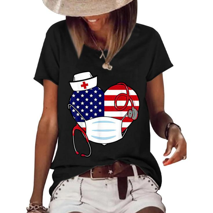 Christmas Nurse America Heart 4Th Of July Of Nurse Fun  Women's Short Sleeve Loose T-shirt