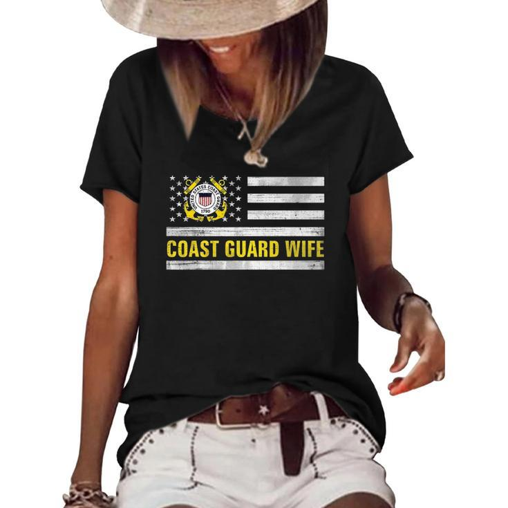 Coast Guard Wife With American Flag Gift For Veteran Day Women's Short Sleeve Loose T-shirt