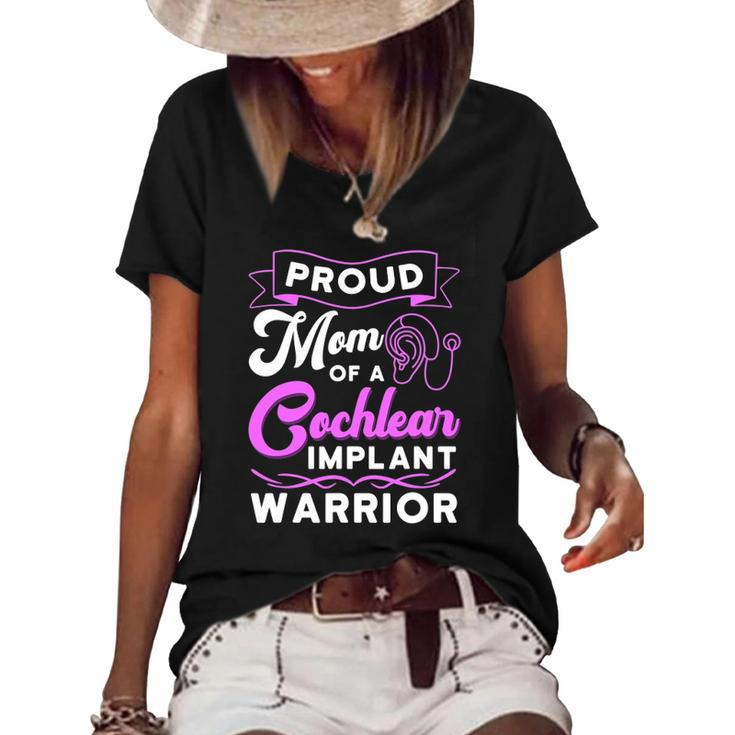 Cochlear Implant Support Proud Mom Hearing Loss Awareness Women's Short Sleeve Loose T-shirt