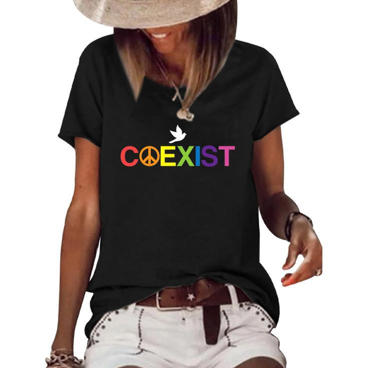 Coexist Equality Dove Freedom Lgbt Pride Rainbow Women's Short Sleeve Loose T-shirt