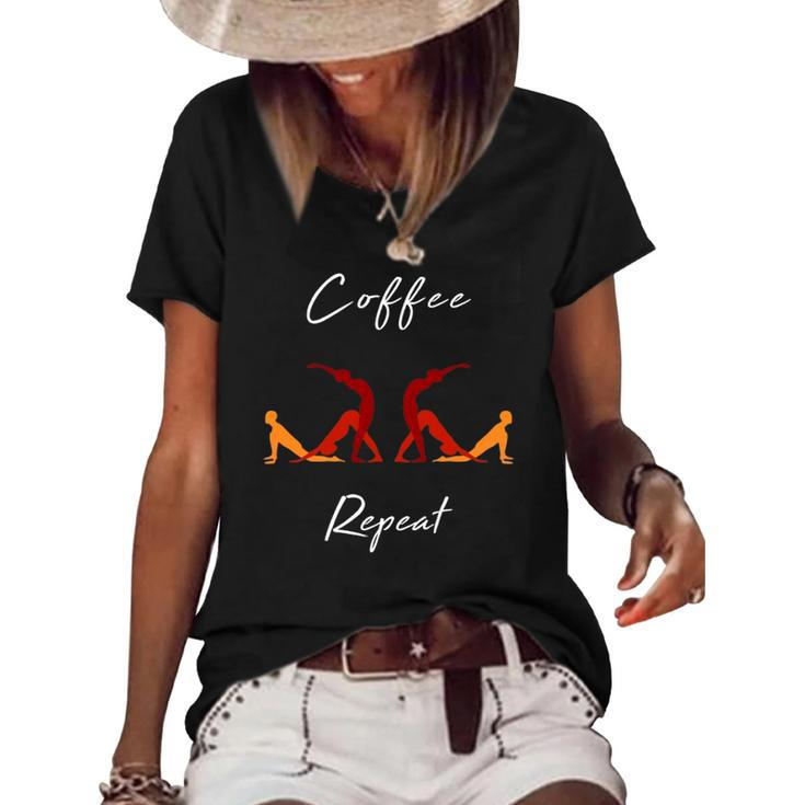 Coffee Yoga Repeat Workout Fitness Women's Short Sleeve Loose T-shirt