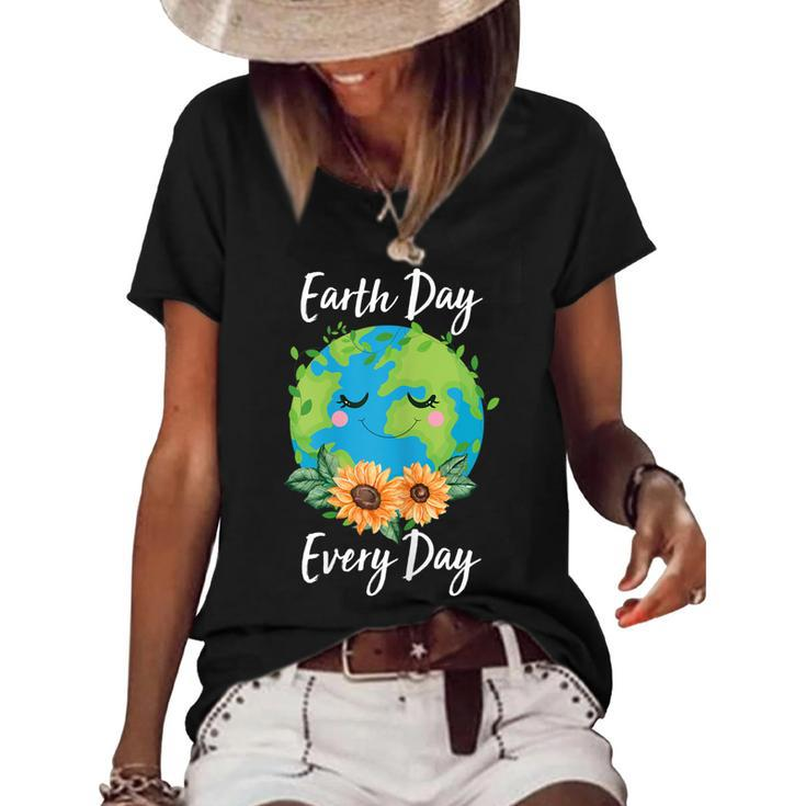 Cool Earth Day Sunflower Quote Earth Day  For Kids  Women's Short Sleeve Loose T-shirt