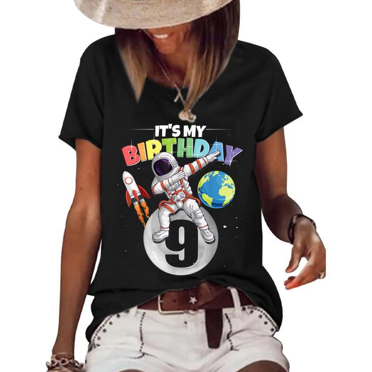 Dabbing Astronaut 9Th Birthday Boy Girl 9 Years 2013  Women's Short Sleeve Loose T-shirt