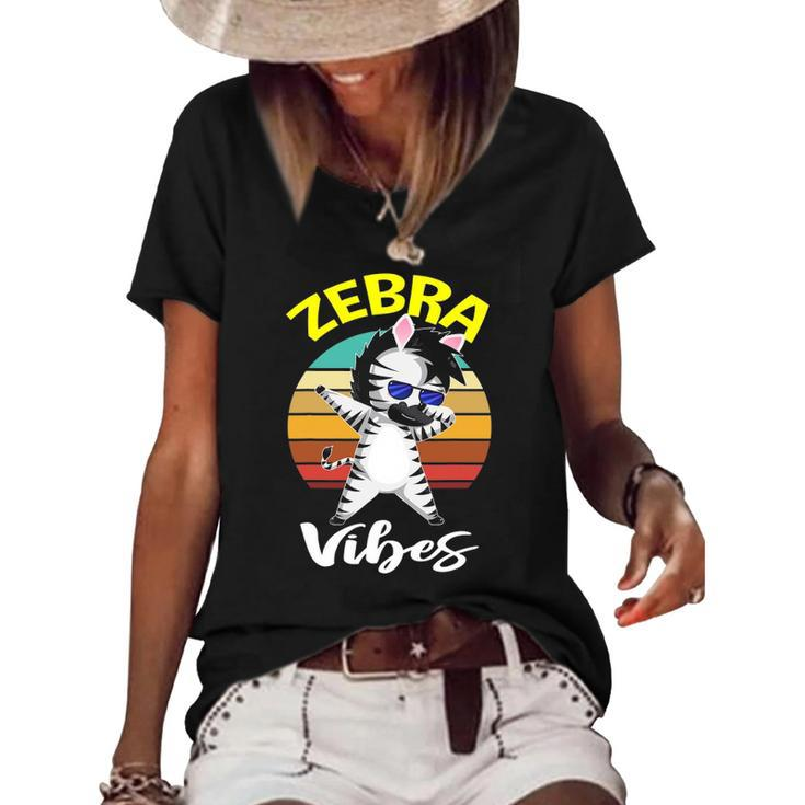 Dabbing Zebra Vibes Zoo Animal Gifts For Men Women Kids Women's Short Sleeve Loose T-shirt