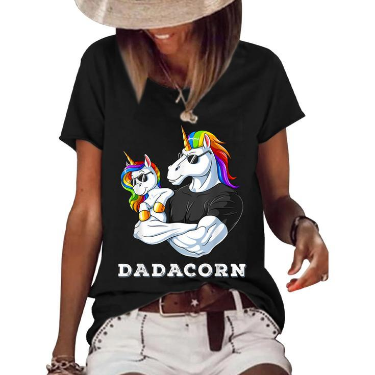Dadacorn Unicorn Dad Of The Birthday Girl Princess Daughter  Women's Short Sleeve Loose T-shirt