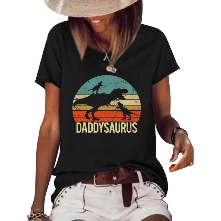 Daddy Dinosaur Daddysaurus Two Kids Christmas Gifts For Da Women's Short Sleeve Loose T-shirt