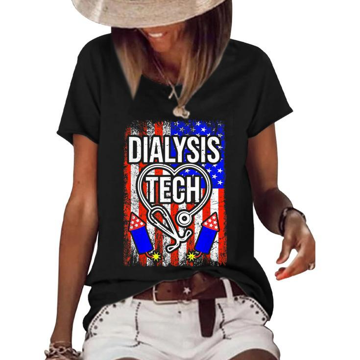 Dialysis Tech 4Th Of July American Flag Stethoscope Sparkler  Women's Short Sleeve Loose T-shirt