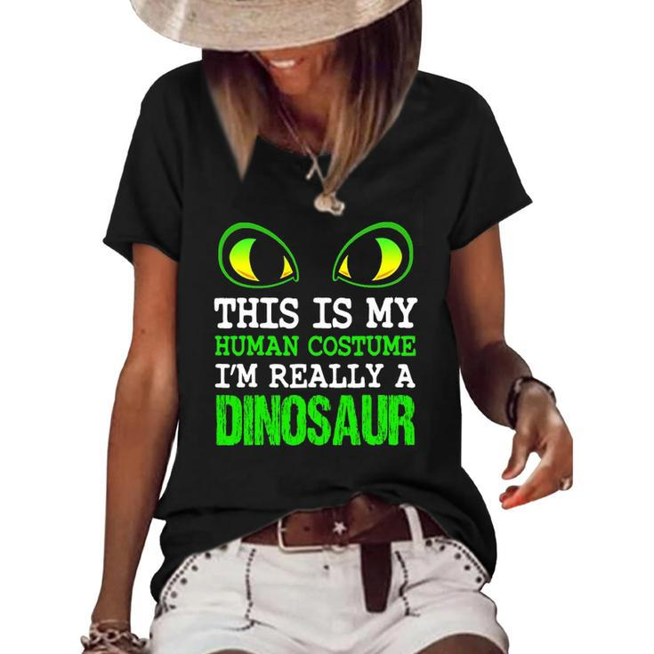Dinosaur Halloween Costume Funny Cute Belly Men Women Kids Women's Short Sleeve Loose T-shirt