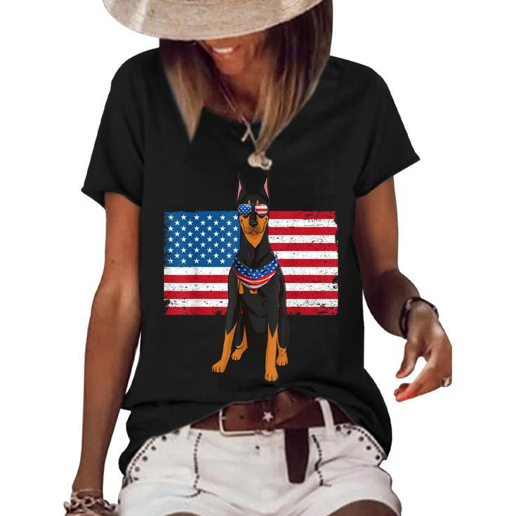 Doberman Dad & Mom American Flag 4Th Of July Usa Funny Dog  Women's Short Sleeve Loose T-shirt