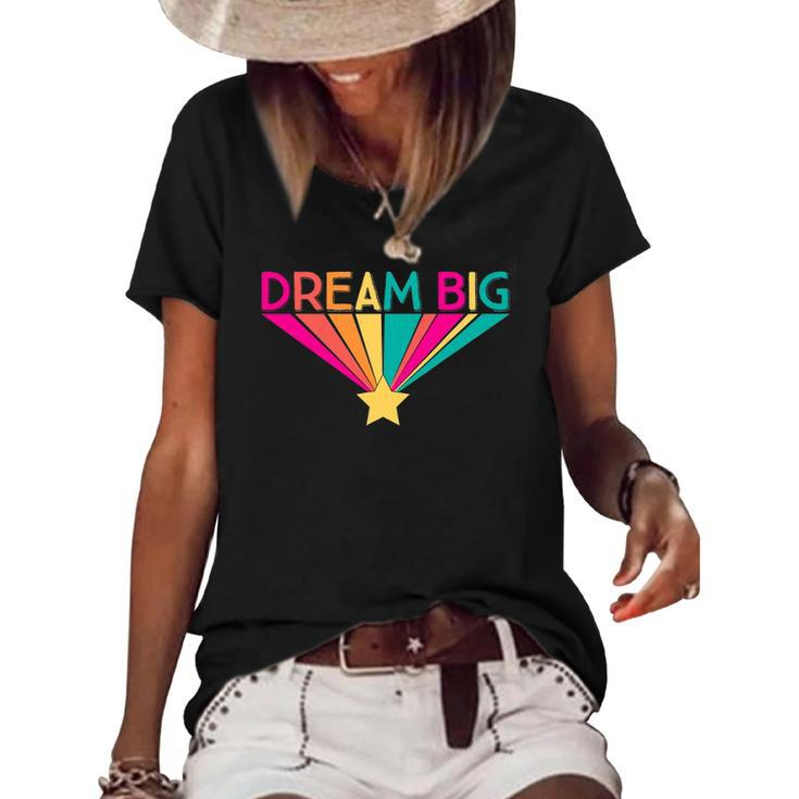 Dream Big Graphic Slogan Rainbow Gift Girls Kids Women Women's Short Sleeve Loose T-shirt