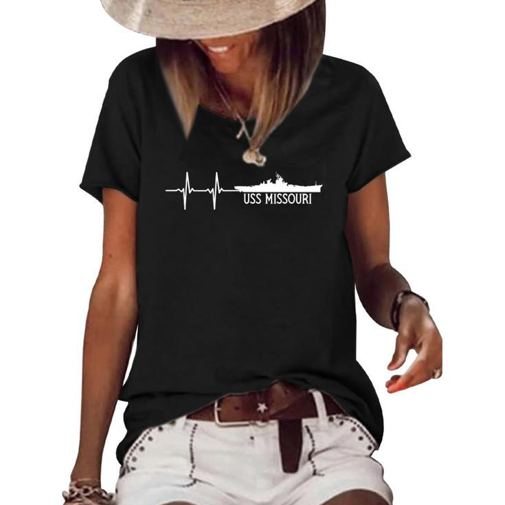 Ekg Heartbeat Uss Missouri Bb 63 Battleship Women's Short Sleeve Loose T-shirt