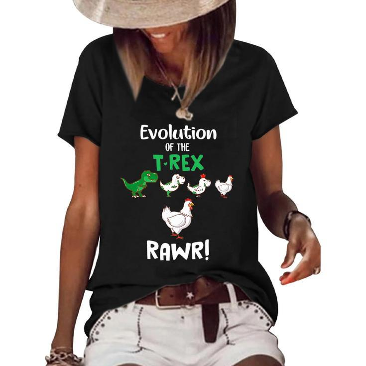 Evolution Of Therex Rawr Chicken Dinosaur Funny Gifts Women's Short Sleeve Loose T-shirt