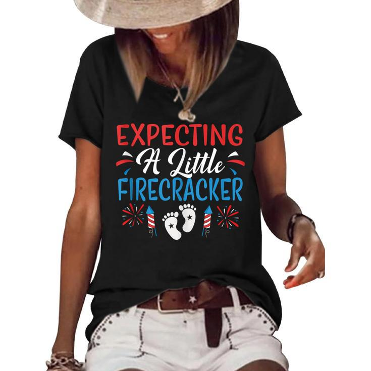 Expecting A Little Firecracker 4Th Of July Pregnancy Baby  Women's Short Sleeve Loose T-shirt