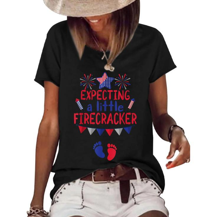 Expecting A Little Firecracker 4Th Of July Pregnancy  Women's Short Sleeve Loose T-shirt