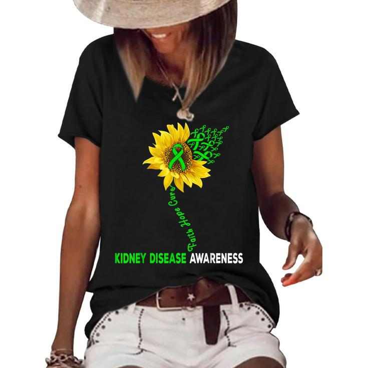 Faith Hope Cure Kidney Disease Sunflower Puzzle Pieces  Women's Short Sleeve Loose T-shirt