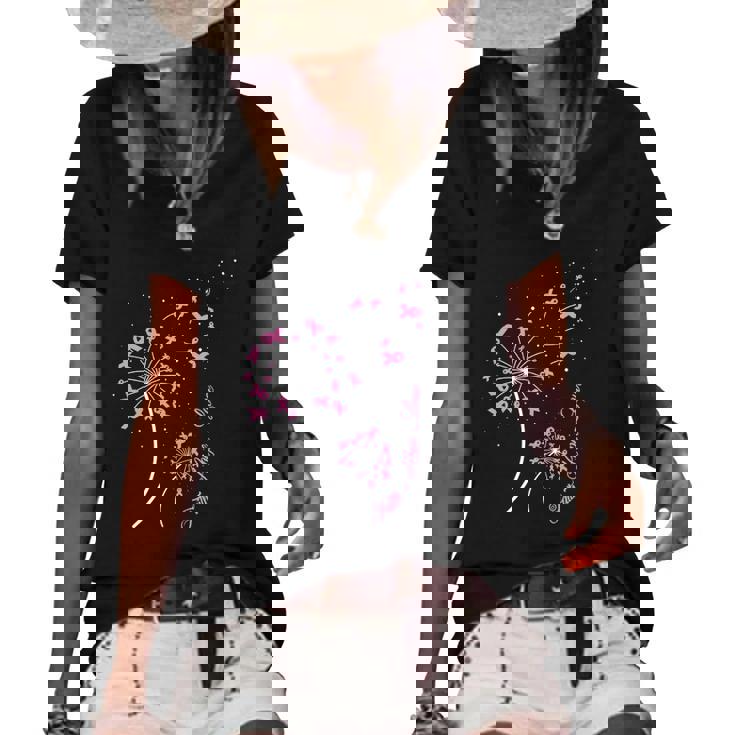 Faith Hope Love Breast Cancer Dandelion Flower Breast Cancer Women's Short Sleeve Loose T-shirt