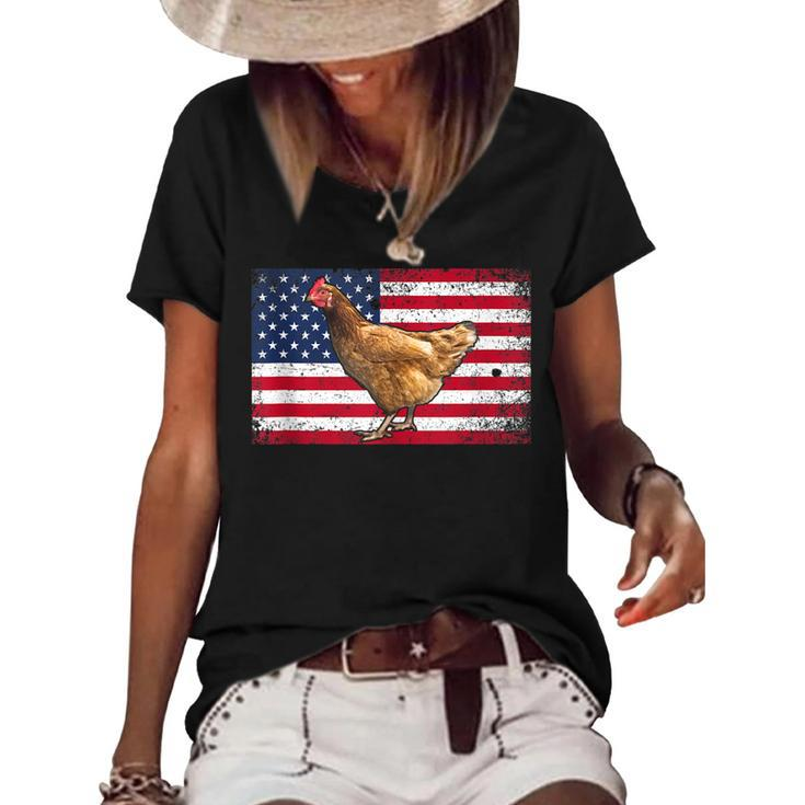 Farmer Dad 4Th Of July Patriotic  Chicken Daddy V2V3 Women's Short Sleeve Loose T-shirt
