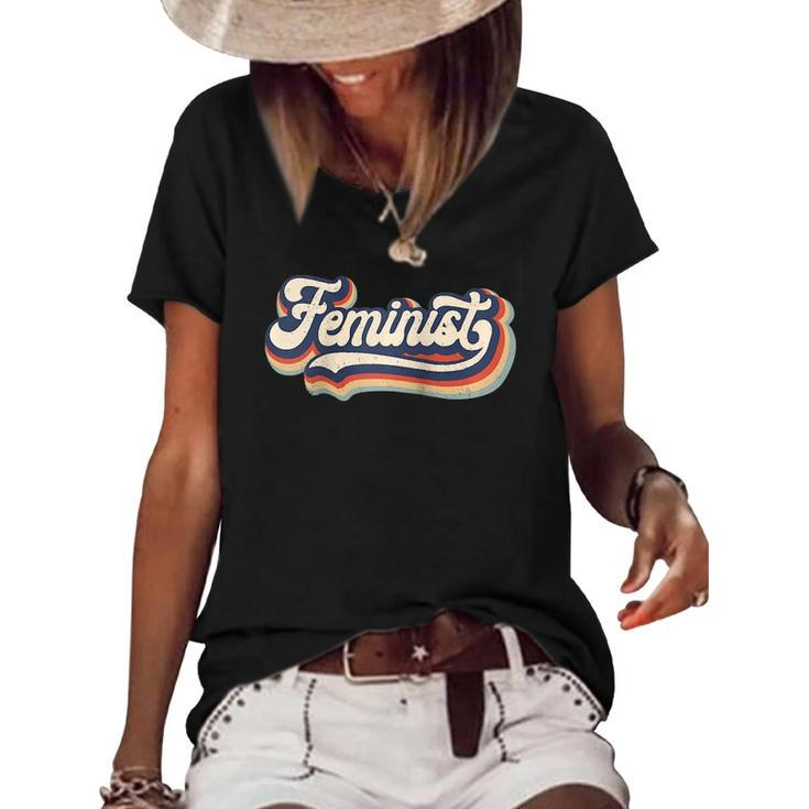 Feminist - Retro 70S Vintage Rainbow - Feminism Gift Raglan Baseball Tee Women's Short Sleeve Loose T-shirt