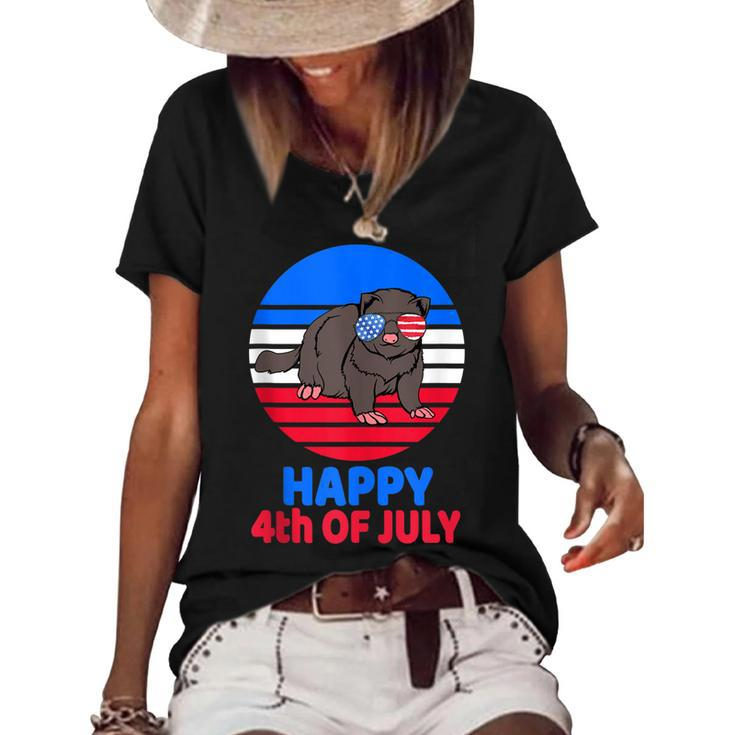 Ferret 4Th Of July For Ferret Lover July 4Th Ferret Mom Dad  Women's Short Sleeve Loose T-shirt