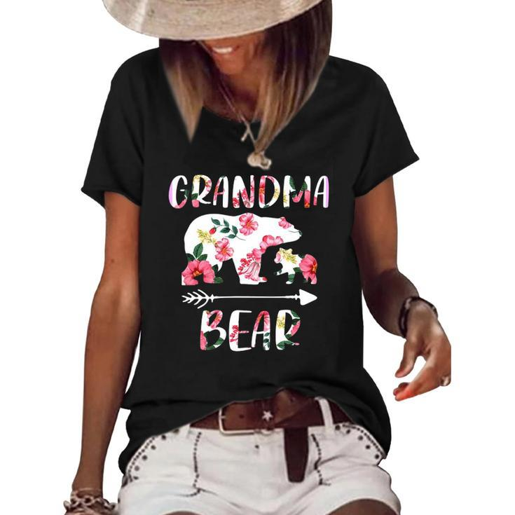 Floral Bear Matching Family Outfits Funny Grandma Bear Women's Short Sleeve Loose T-shirt