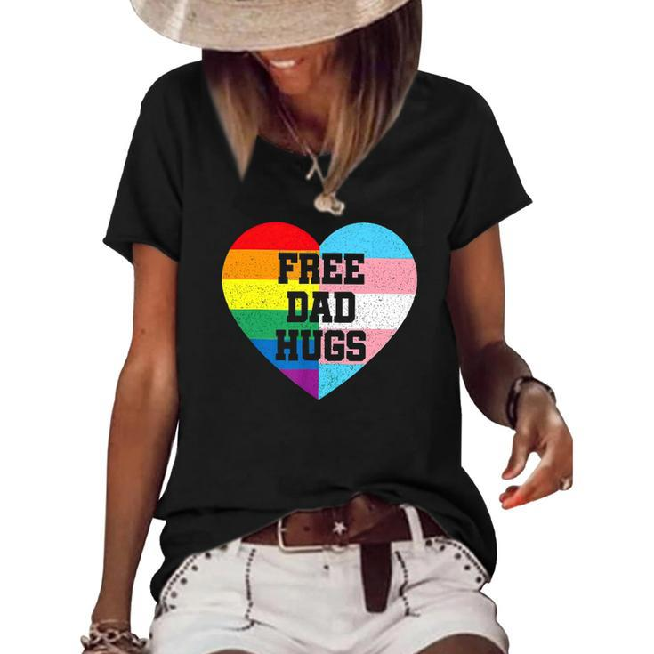 Free Dad Hugs Lgbt Pride Supporter Rainbow Heart For Father Women's Short Sleeve Loose T-shirt