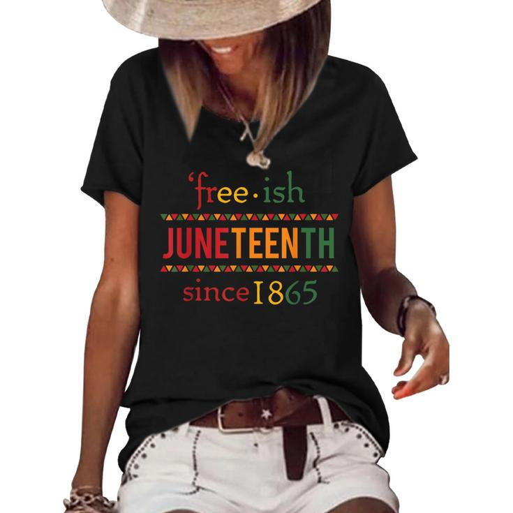 Free-Ish Since 1865 With Pan African Flag For Juneteenth Women's Short Sleeve Loose T-shirt