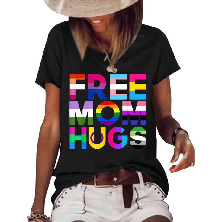 Free Mom Hugs  Rainbow Lgbtq Lgbt Pride Month  Women's Short Sleeve Loose T-shirt