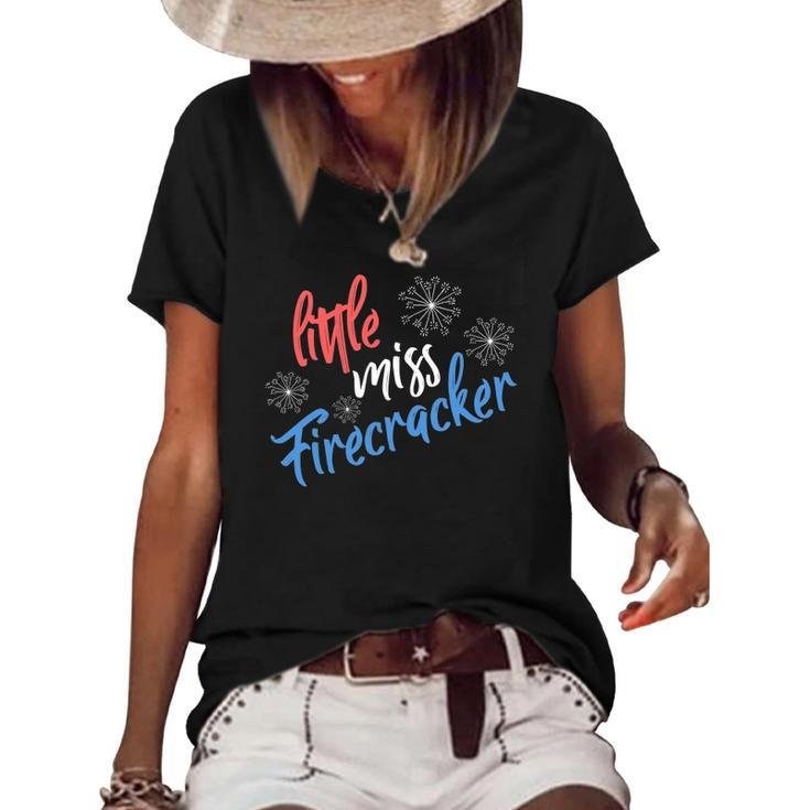 Funny 4Th Of July Usa Little Miss Firecracker Fireworks Women's Short Sleeve Loose T-shirt
